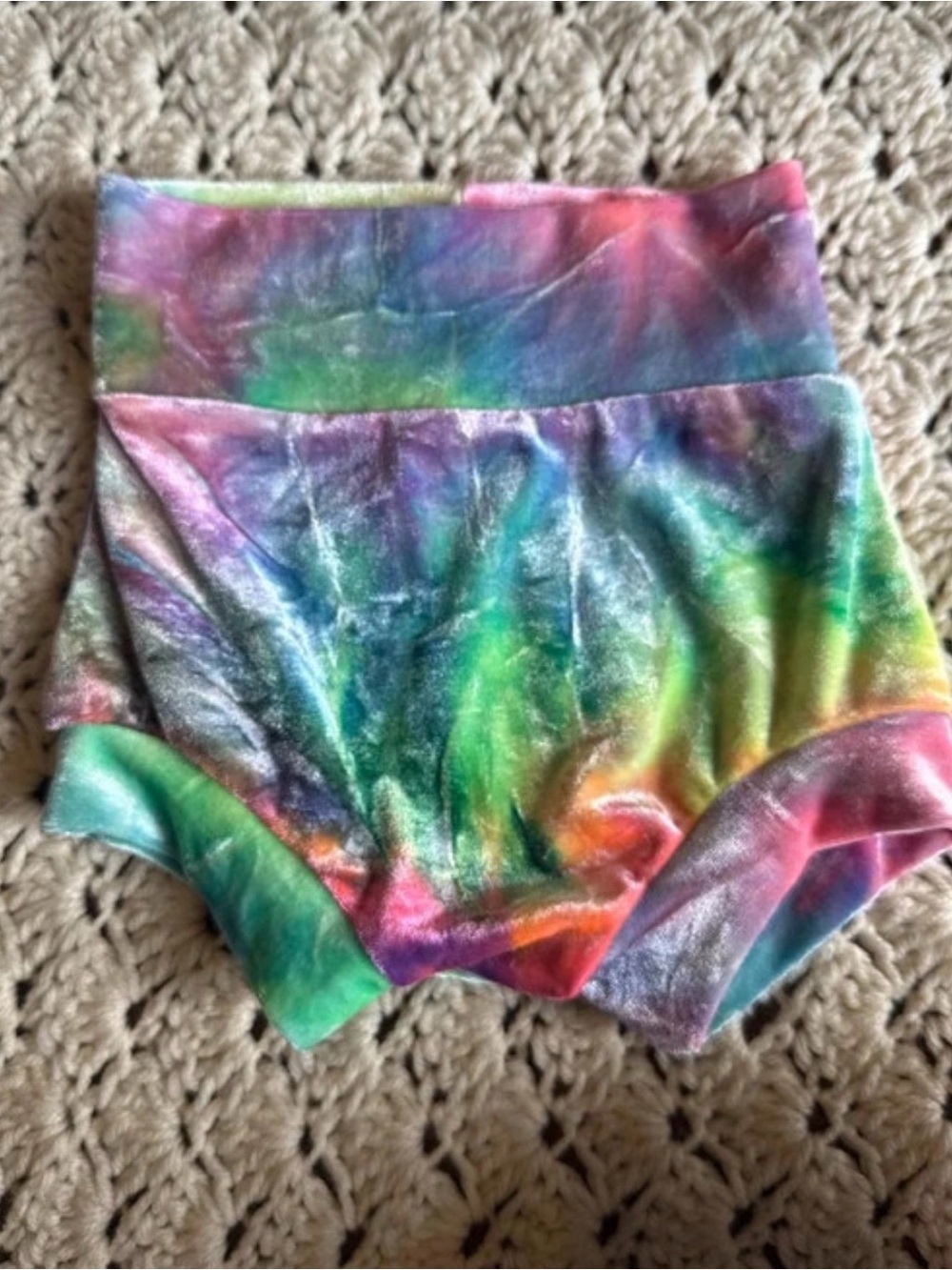 Rainbow Tie-Dye Velvet High-Waist Kids Shorts